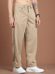 Solid Relaxed-Fit Regular Trousers For Men - GP_281Beige_30