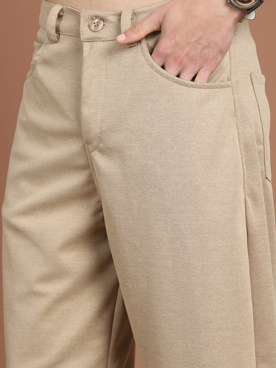 Solid Relaxed-Fit Regular Trousers For Men - GP_281Beige_30
