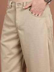 Solid Relaxed-Fit Regular Trousers For Men - GP_281Beige_30