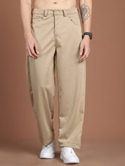 Solid Relaxed-Fit Regular Trousers For Men - GP_281Beige_30