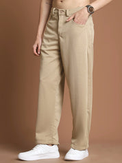 Solid Relaxed-Fit Regular Trousers For Men - GP_281Beige_30