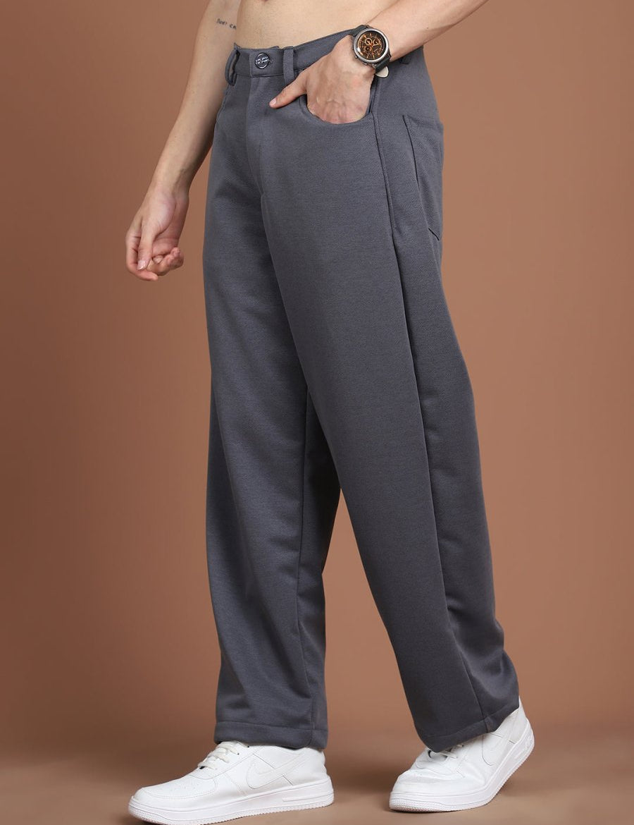 Solid Relaxed-Fit Regular Trousers For Men - GP_281Grey_30