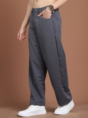 Solid Relaxed-Fit Regular Trousers For Men - GP_281Grey_30