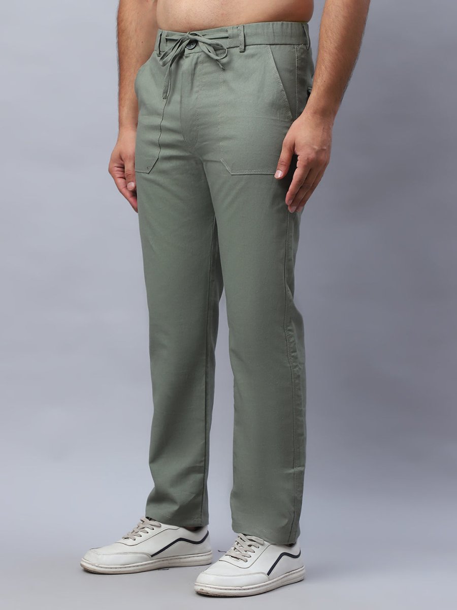 Straight Fit Solid Trousers For Men - FGP_280Pista_30
