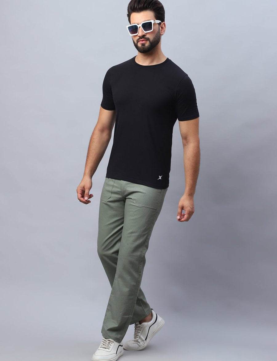 Straight Fit Solid Trousers For Men - FGP_280Pista_30