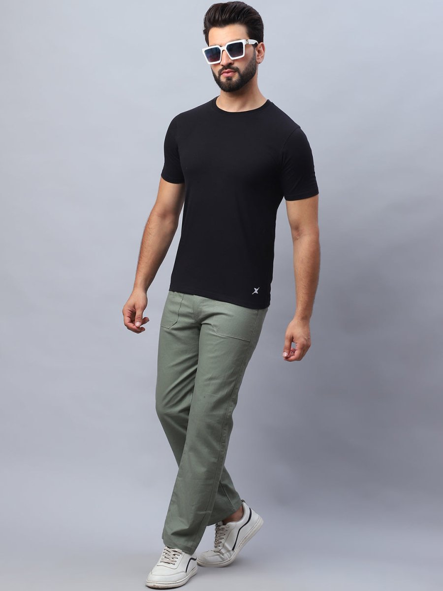 Straight Fit Solid Trousers For Men - FGP_280Pista_30