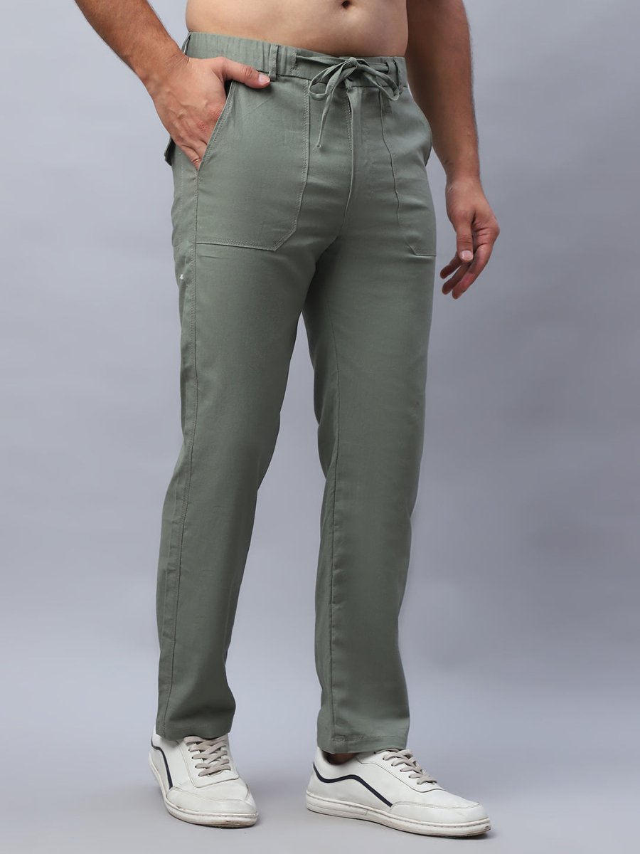 Straight Fit Solid Trousers For Men - FGP_280Pista_30