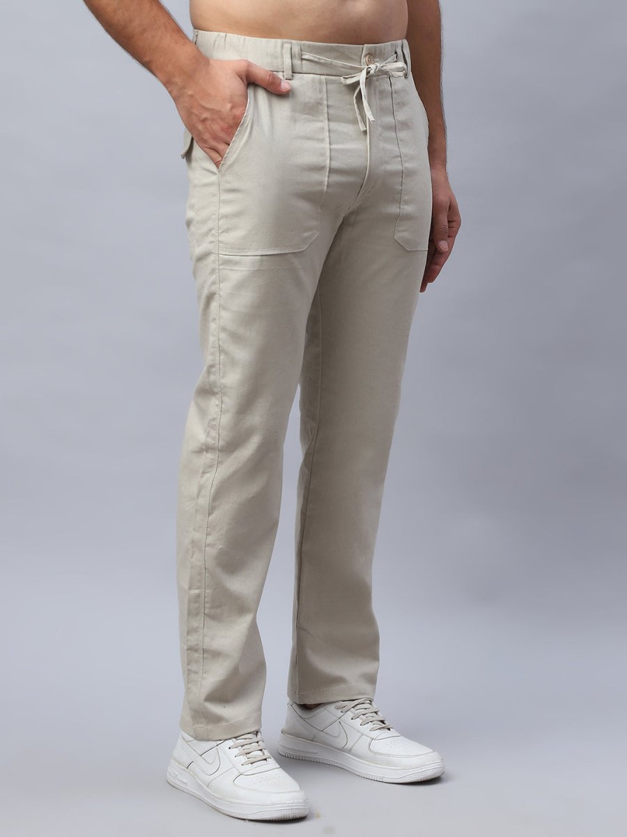 Straight Fit Solid Trousers For Men - FGP_280Cream_30