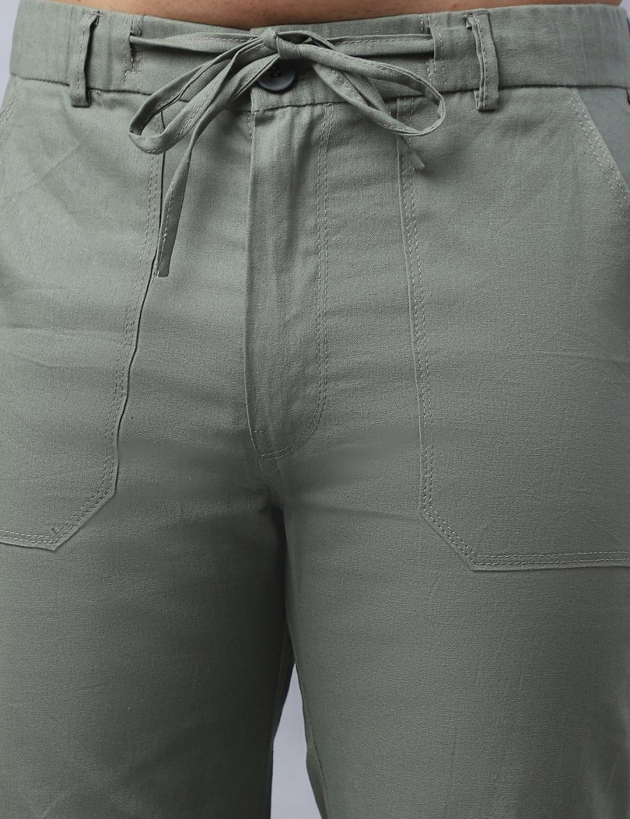Straight Fit Solid Trousers For Men - FGP_280Pista_30