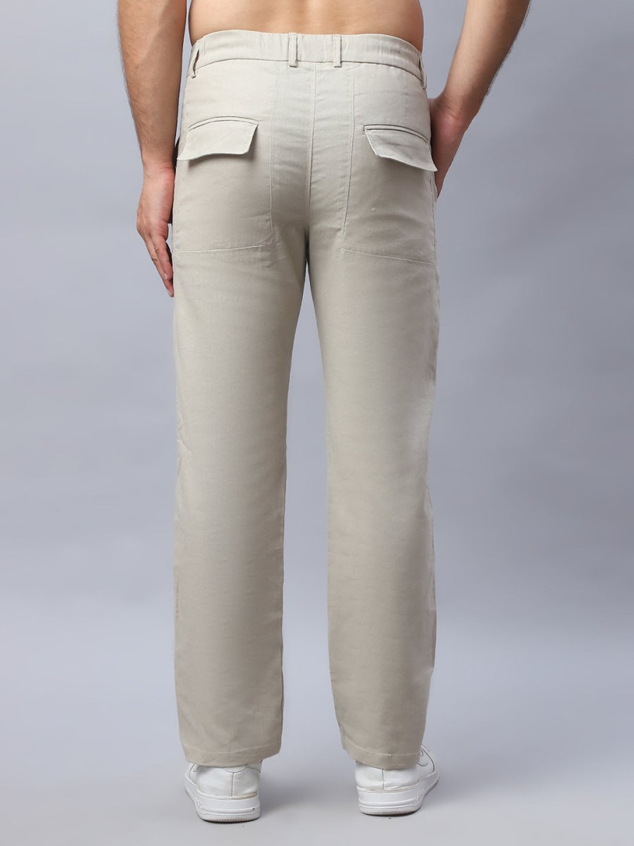 Straight Fit Solid Trousers For Men - FGP_280Cream_30