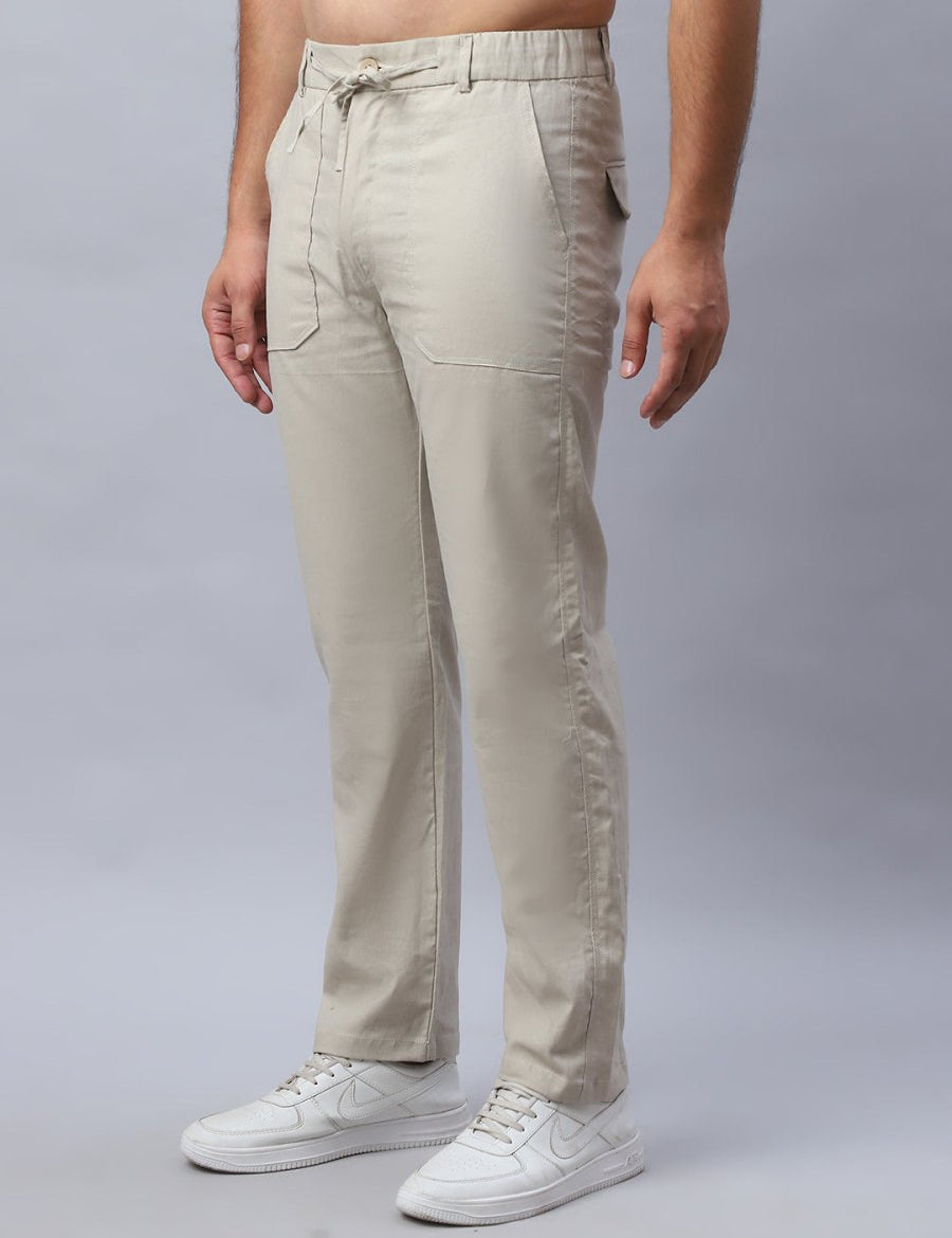 Straight Fit Solid Trousers For Men - FGP_280Cream_30
