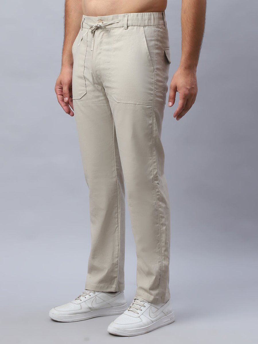 Straight Fit Solid Trousers For Men - FGP_280Cream_30