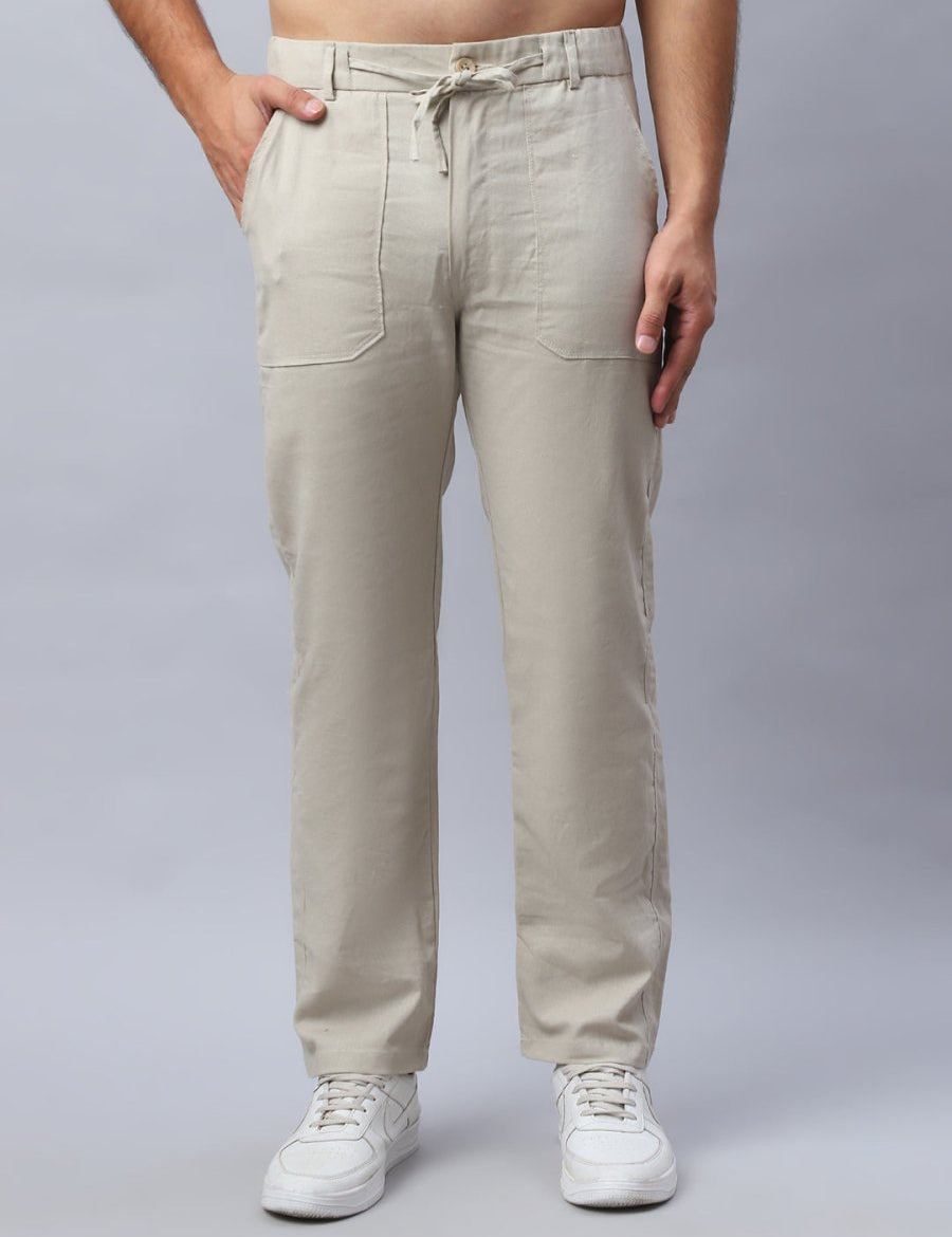 Straight Fit Solid Trousers For Men - FGP_280Cream_30