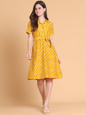 Striped A-Line Dress for Women - JND_1043Mustard_XS