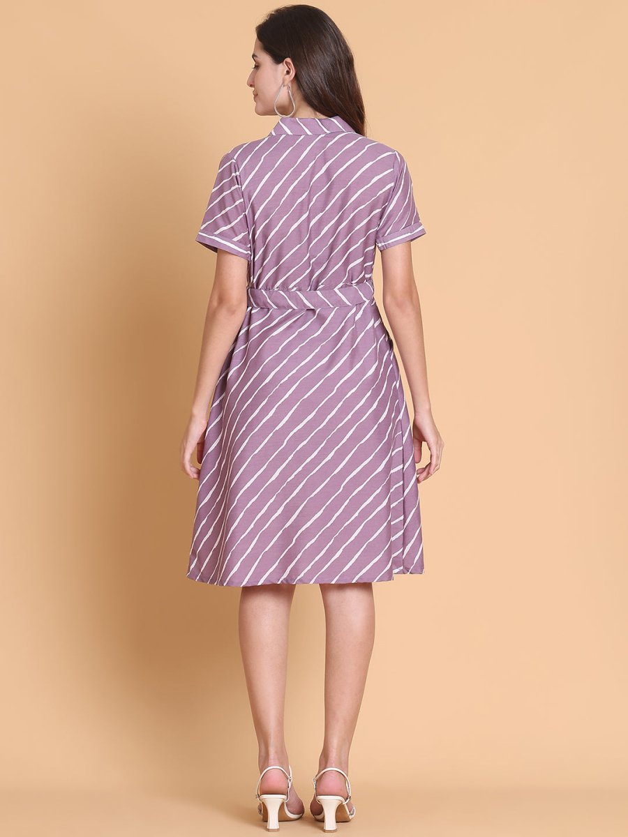 Striped A-Line Dress for Women - JND_1043Purple_XS