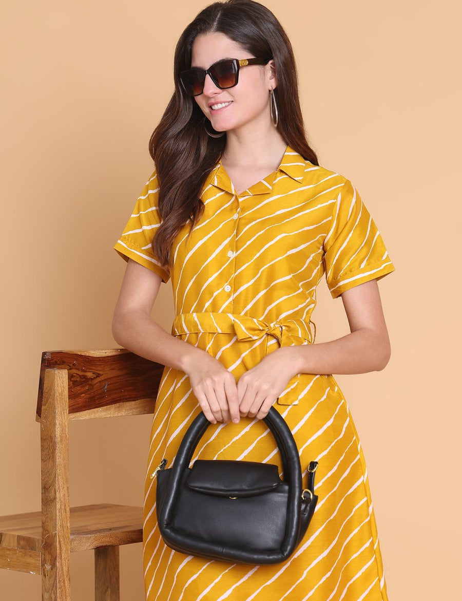 Striped A-Line Dress for Women - JND_1043Mustard_XS