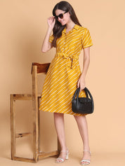 Striped A-Line Dress for Women - JND_1043Mustard_XS