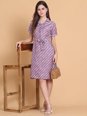 Striped A-Line Dress for Women - JND_1043Purple_XS