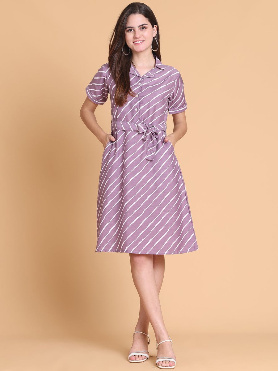 Striped A-Line Dress for Women - JND_1043Purple_XS