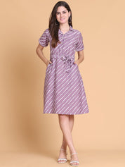 Striped A-Line Dress for Women - JND_1043Purple_XS