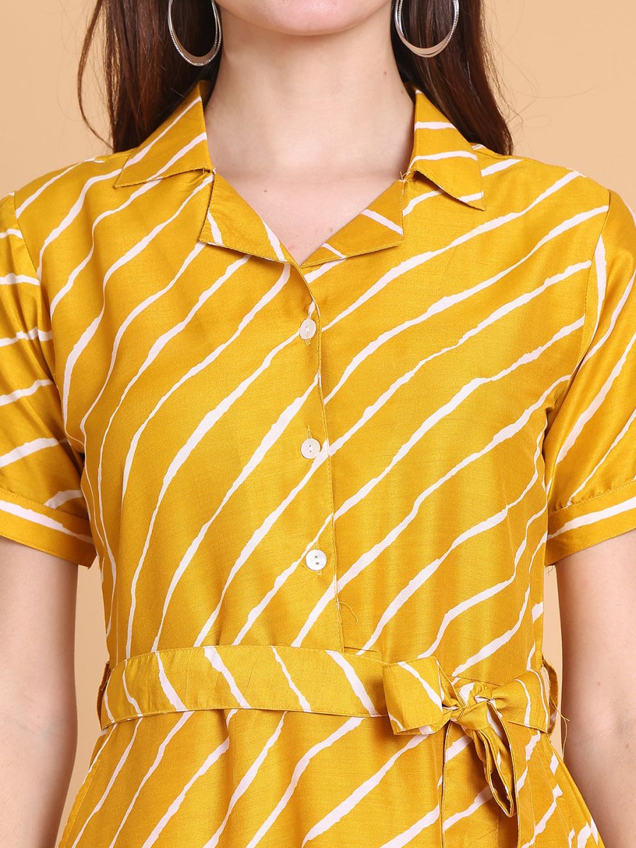 Striped A-Line Dress for Women - JND_1043Mustard_XS