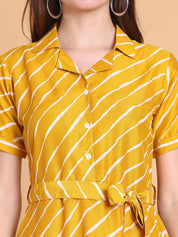 Striped A-Line Dress for Women - JND_1043Mustard_XS