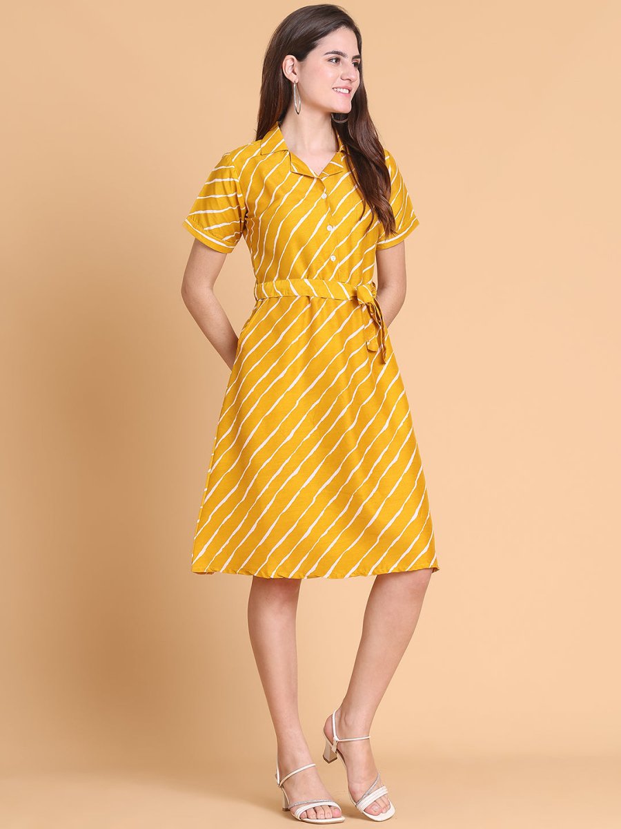 Striped A-Line Dress for Women - JND_1043Mustard_XS