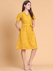 Striped A-Line Dress for Women - JND_1043Mustard_XS