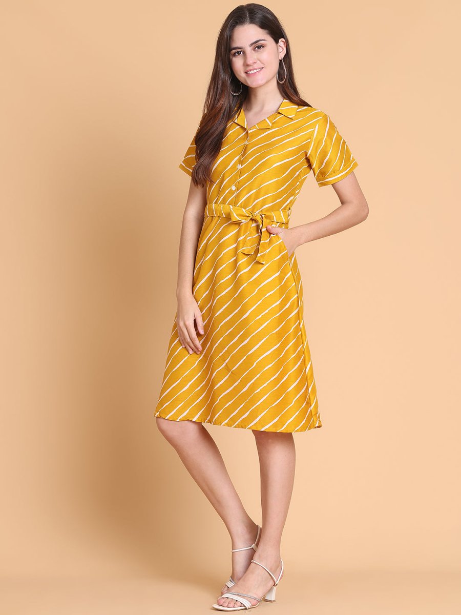 Striped A-Line Dress for Women - JND_1043Mustard_XS