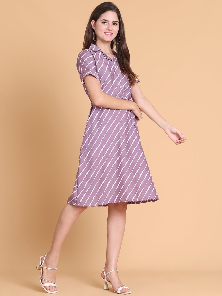 Striped A-Line Dress for Women - JND_1043Purple_XS