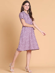 Striped A-Line Dress for Women - JND_1043Purple_XS