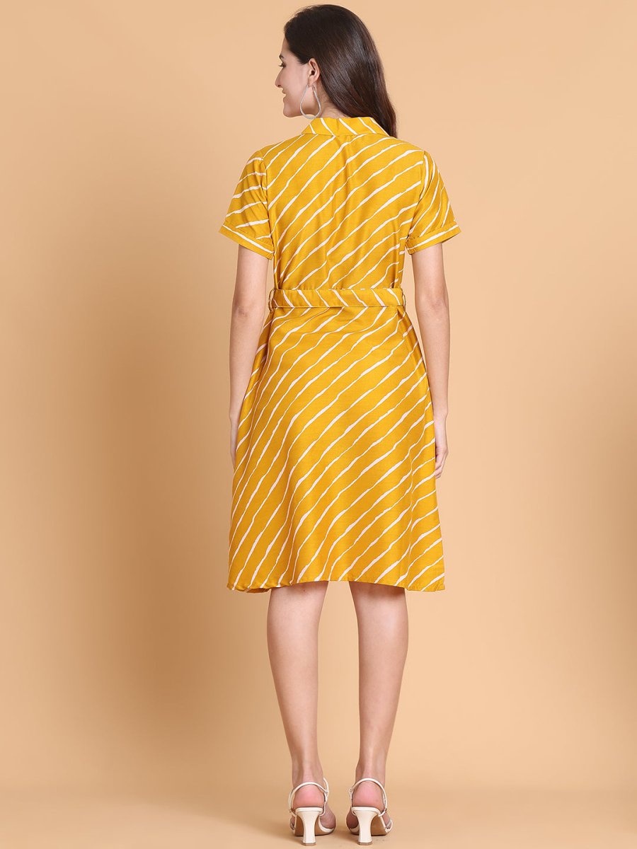 Striped A-Line Dress for Women - JND_1043Mustard_XS