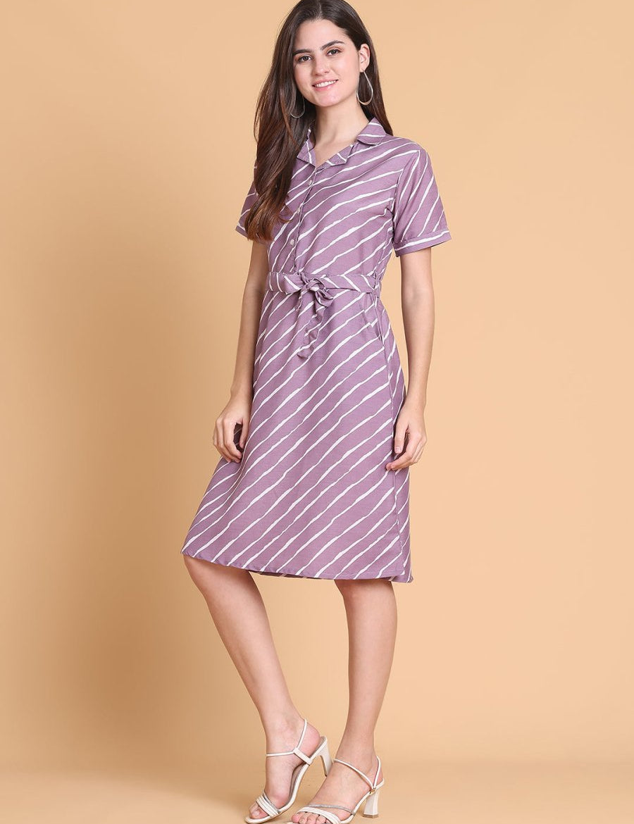Striped A-Line Dress for Women - JND_1043Purple_XS