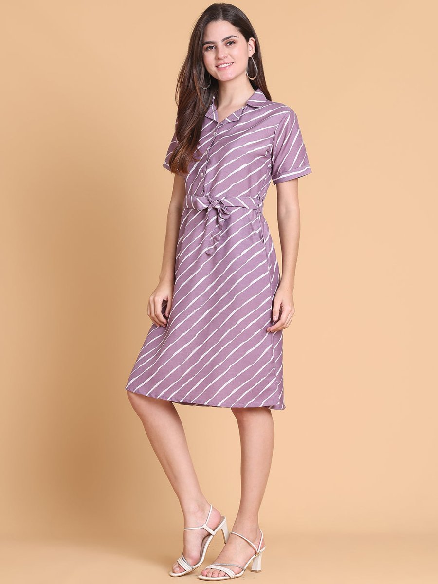 Striped A-Line Dress for Women - JND_1043Purple_XS