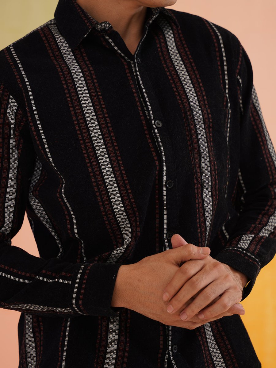 Striped Casual Shirt for Men - SC_9018Black_S