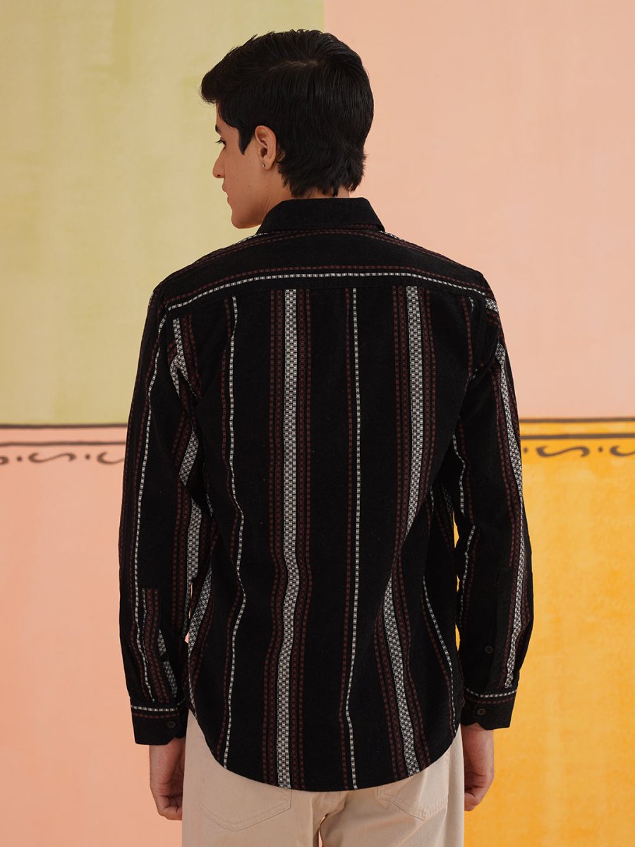 Striped Casual Shirt for Men - SC_9018Black_S