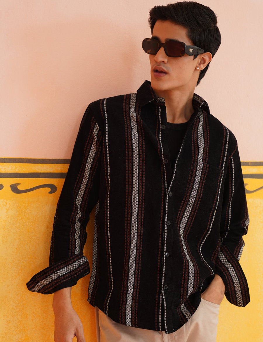 Striped Casual Shirt for Men - SC_9018Black_S