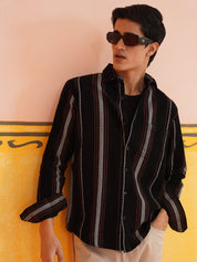Striped Casual Shirt for Men - SC_9018Black_S