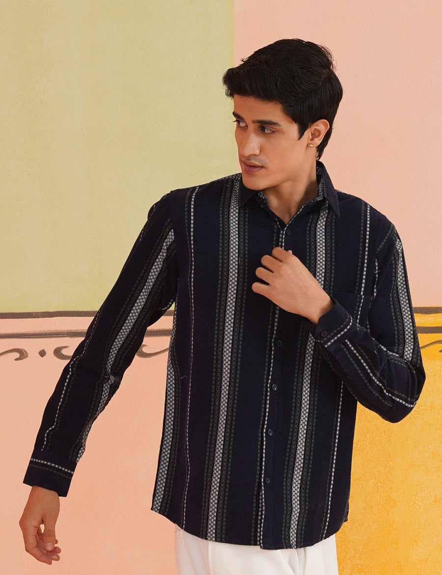 Striped Casual Shirt for Men - SF_9018Navy_S