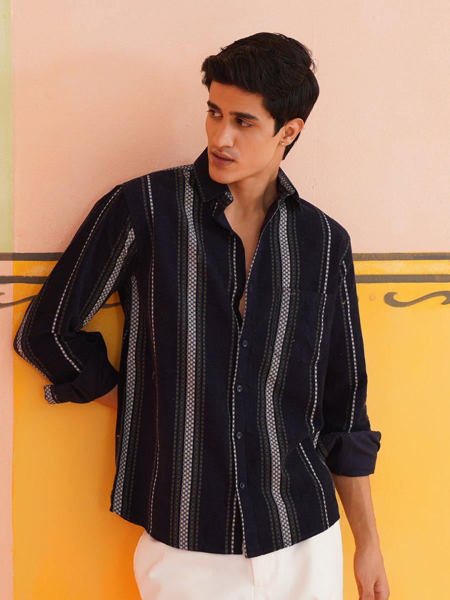 Striped Casual Shirt for Men - SF_9018Navy_S