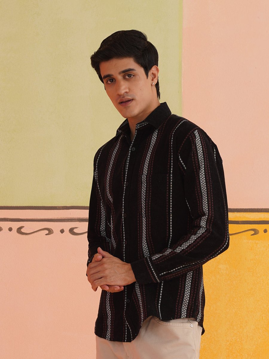 Striped Casual Shirt for Men - SC_9018Black_S
