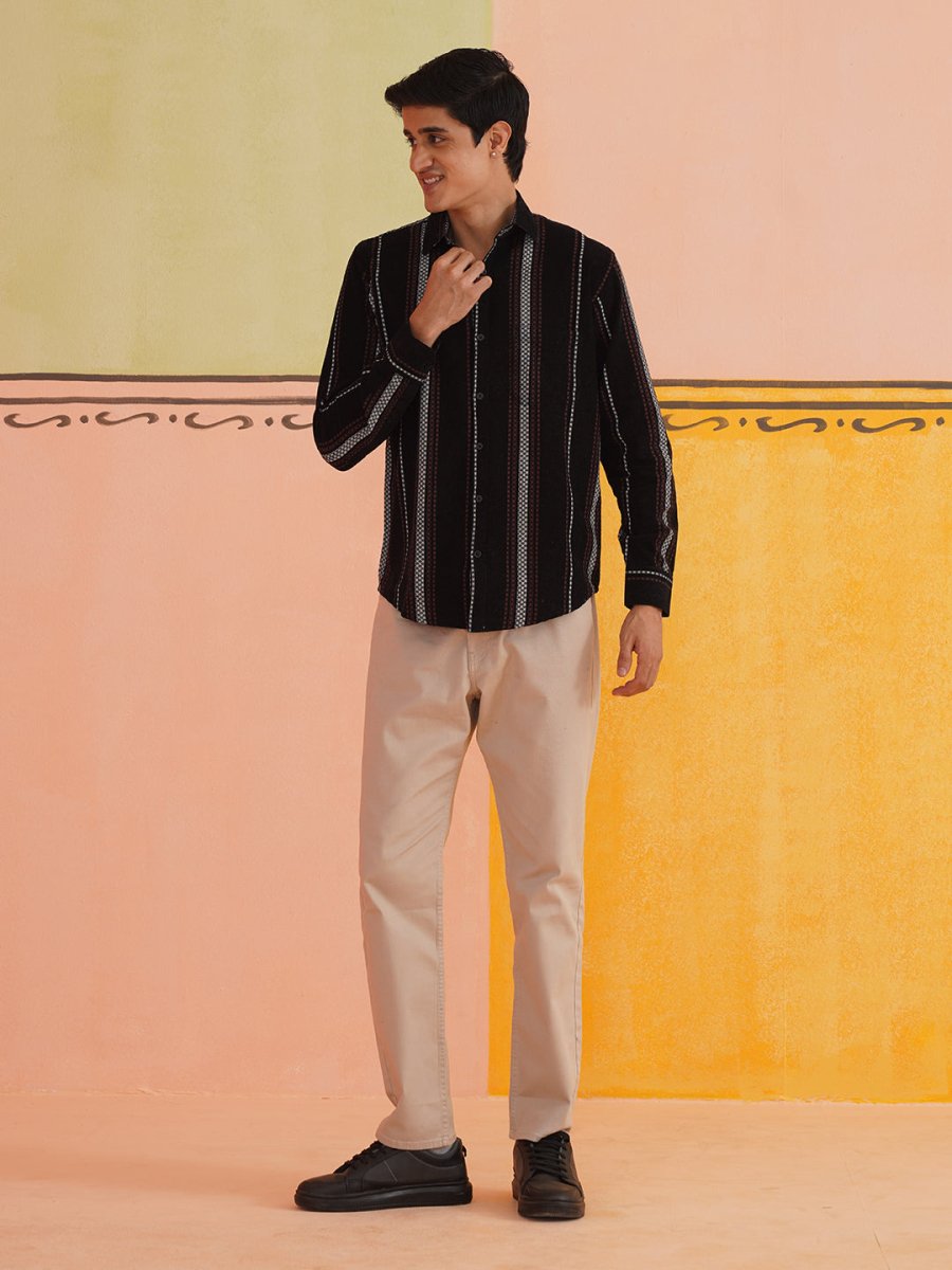 Striped Casual Shirt for Men - SC_9018Black_S