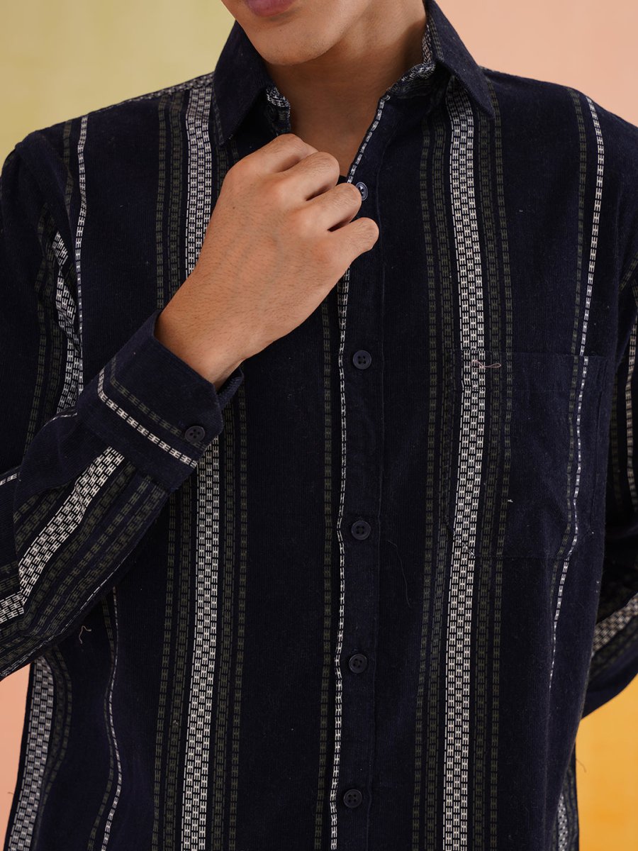 Striped Casual Shirt for Men - SF_9018Navy_S