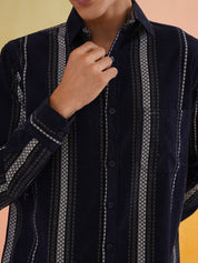Striped Casual Shirt for Men - SF_9018Navy_S