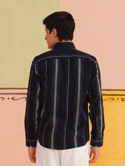 Striped Casual Shirt for Men - SF_9018Navy_S