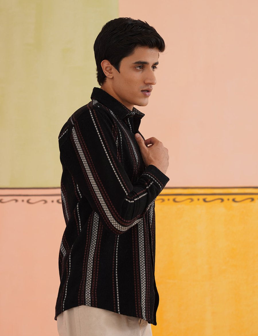 Striped Casual Shirt for Men - SC_9018Black_S