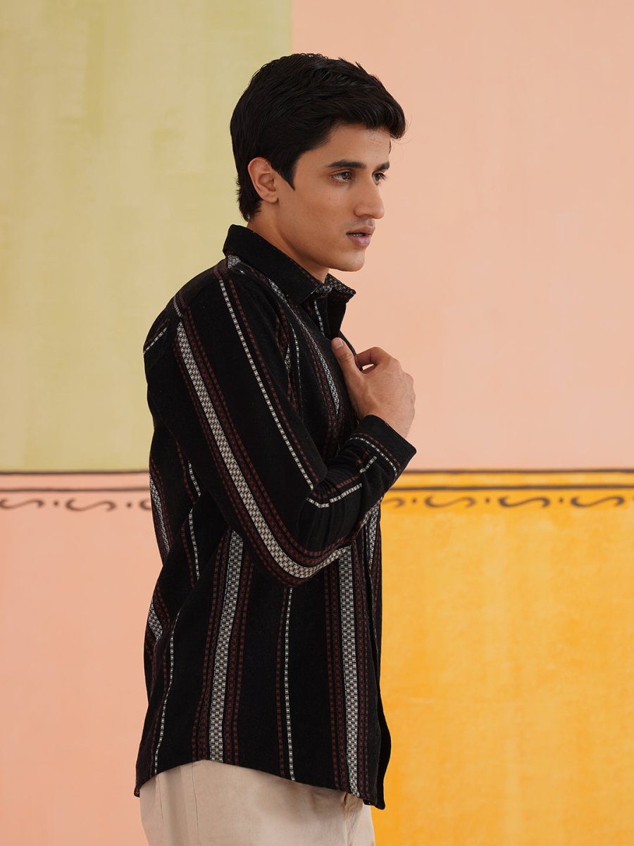 Striped Casual Shirt for Men - SC_9018Black_S