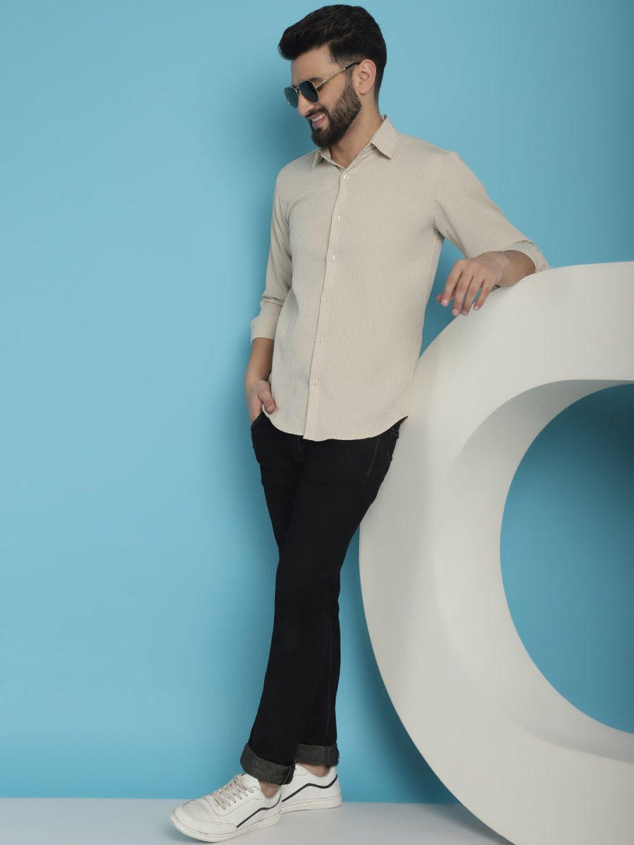 Striped Casual Shirt for Men's - SF_923Cream_S