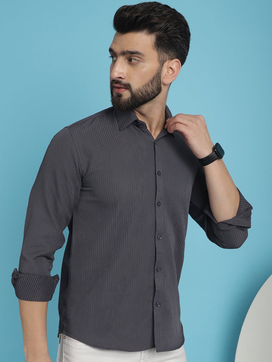 Striped Casual Shirt for Men's - SF_923Grey_S