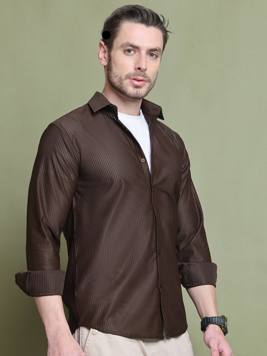 Striped Casual Shirt for Men's - SF_923Coffee_S